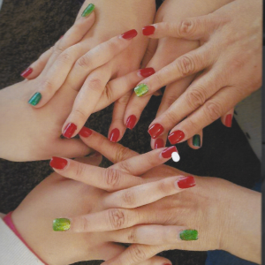 Manicure Nail Salon Tulsa Gel Nail Lacquer Red and Green Color Glitter Designs Group.