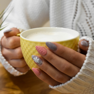 Pink and Grey Textured Nail Art Creative Nail Design manicure at the best nail salon in Tulsa.